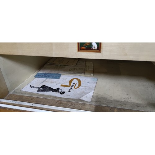 292 - A His Masters Voice (HMV) radiogram. Pull push amplifier, stereo unit, long wave, medium wave, VHF F... 