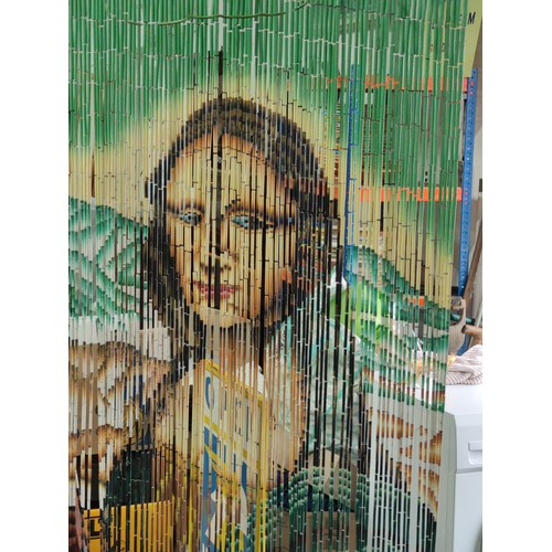 113 - A vintage mid century Mona Lisa themed wooden fly screen. Height 2m, in good order.