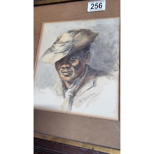 444 - Well done original watercolour portrait of a African American man wearing a hat presenting good deta... 