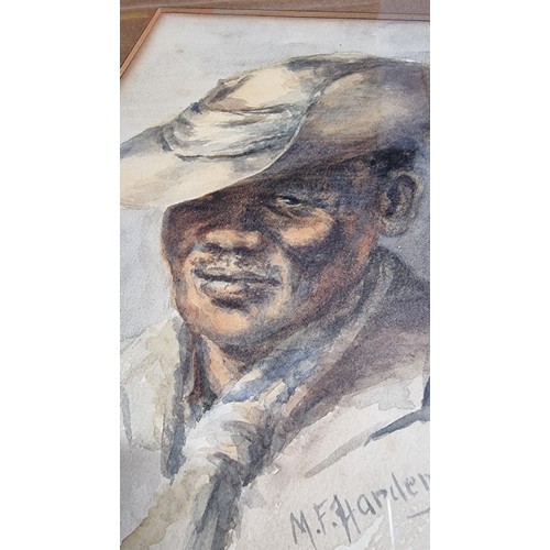 444 - Well done original watercolour portrait of a African American man wearing a hat presenting good deta... 
