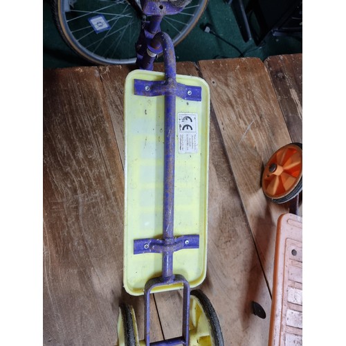 15 - Pair of vintage retro children's scooters by Bantel in a yellow and orange colour way. Both in good ... 