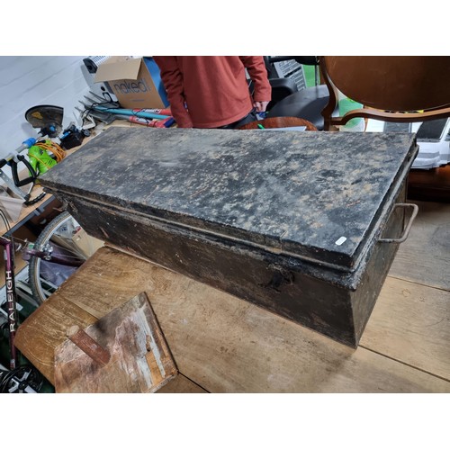 19 - Very large metal tool / storage box containing a comprehensive suite of tools inc saws, hammers, oil... 