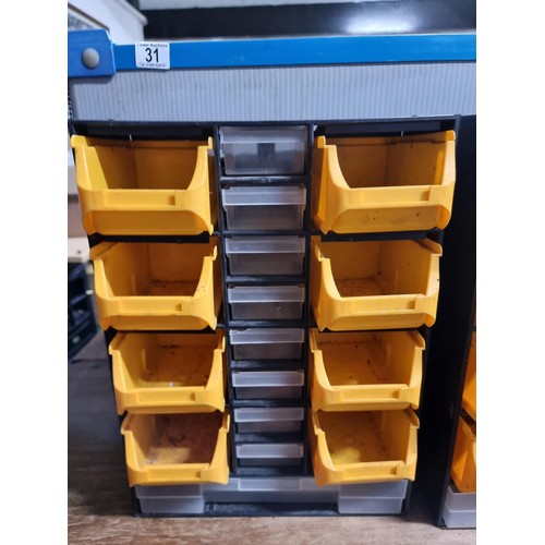 31 - Large box containing a large quantity of organiser tool and bit storage boxes. height 49cm x width 6... 