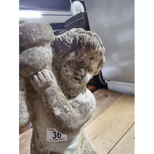 36 - Large vintage stoneware cherub formed garden figure, may have been originally a water founting. Heig... 