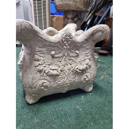 45 - Pair of square formed concrete garden planters with an ornate cast design in good condition. Height ... 