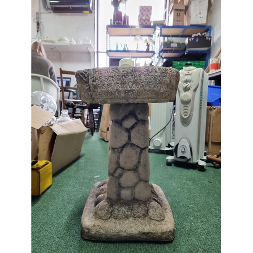 46 - Vintage stoneware bird bath with a limerick / poem to the front in good condition. Height 49cm xc wi... 