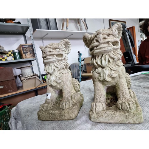 48 - Pair of vintage stoneware Foo Dogs garden figures, very well cast. Both in good order. Height of 33c... 