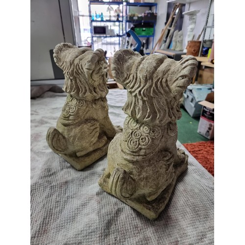 48 - Pair of vintage stoneware Foo Dogs garden figures, very well cast. Both in good order. Height of 33c... 