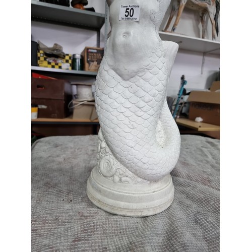 50 - Tall vintage Mermaid formed bird bath with a shell bath top made out of resin in good condition with... 