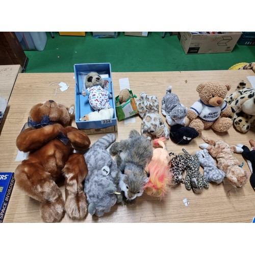 234 - Large quantity of various soft toys inc Steiff Kitty, large TY teddy bear, smaller TY Beanies etc