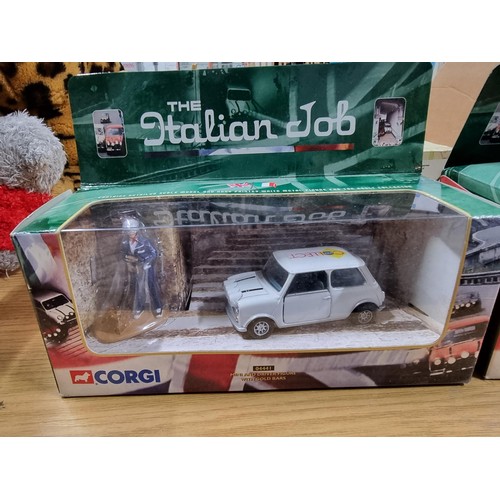 236 - 2x boxed as new Corgi The Italian Job Mini and Driver figure with gold bars 04441 along with a Walla... 