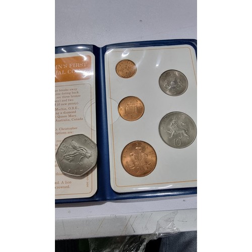 392 - 2x Britain's Frist Decimal coin set with 50 pence coins included