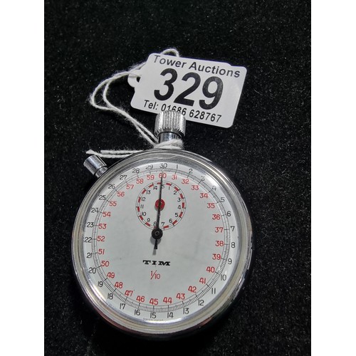 329 - Vintage chrome cased stop watch by Tim in full working order