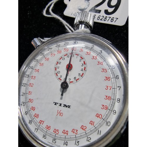 329 - Vintage chrome cased stop watch by Tim in full working order