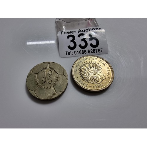 335 - 2x collectable old style £2.00 coins inc a 1996 Euro Cup commemorative coin