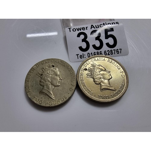 335 - 2x collectable old style £2.00 coins inc a 1996 Euro Cup commemorative coin