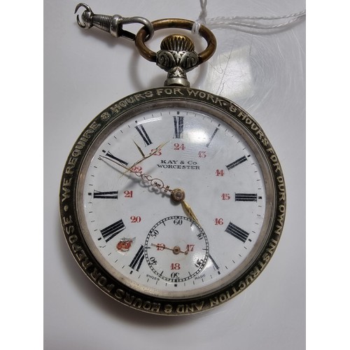 336 - Kay & Co Working Man pocket watch Union related with an enamel dial and a phrase around the rim of t... 