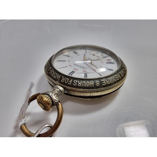 336 - Kay & Co Working Man pocket watch Union related with an enamel dial and a phrase around the rim of t... 