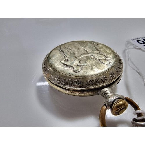 336 - Kay & Co Working Man pocket watch Union related with an enamel dial and a phrase around the rim of t... 