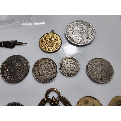 338 - Quantity of collectables inc hand painted porcelain plaques, collectable coins, 3x lady watches etc