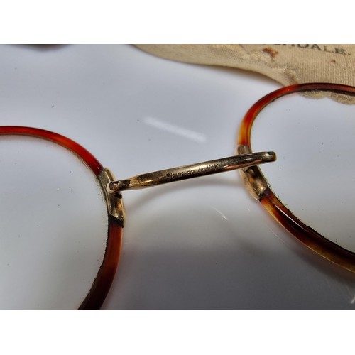 341 - Antique pair of spectacles with attractive tortoise shell rims and with a 12k roll gold frame 1/10 m... 