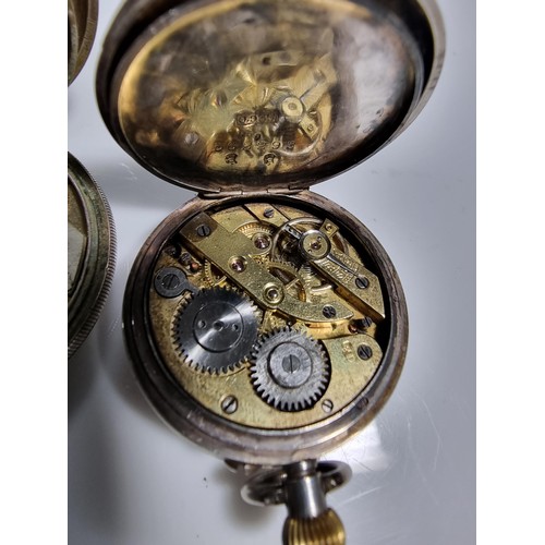342 - 2x silver fob watches, the cases and dials are in good order, 1x is marked 800 silver and the other ... 