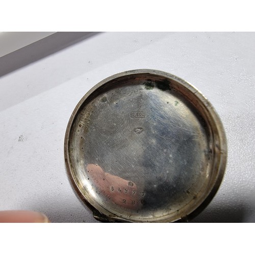 342 - 2x silver fob watches, the cases and dials are in good order, 1x is marked 800 silver and the other ... 