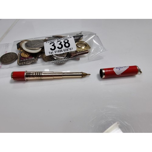 338 - Quantity of collectables inc hand painted porcelain plaques, collectable coins, 3x lady watches etc