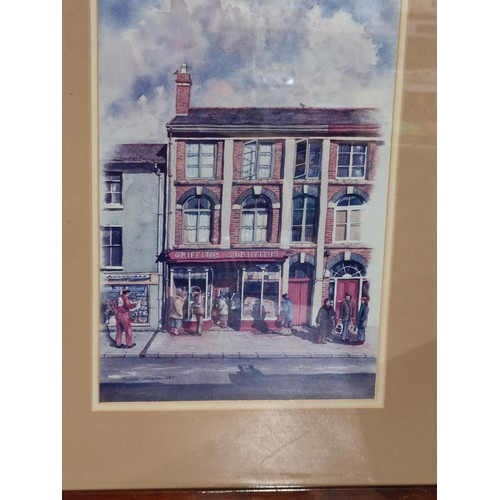 159 - A Barbara Hampton watercolour of Griffiths & Griffiths (now Stars Newsagents) Newtown. Dated 1987, l... 