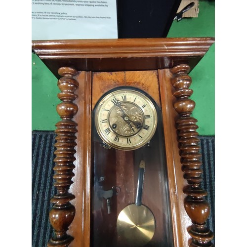 166 - A vintage very well made oak Frederick Mauthe Schwingen and son Vienna wall clock, includes Edelweis... 