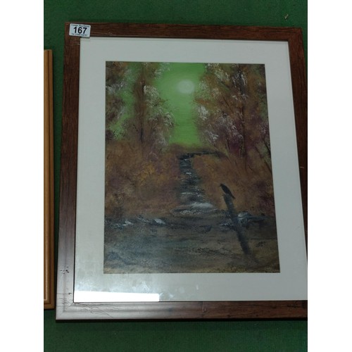 167 - 2 framed and glazed artworks. One is a sample tapestry and the other is an original pastel picture o... 