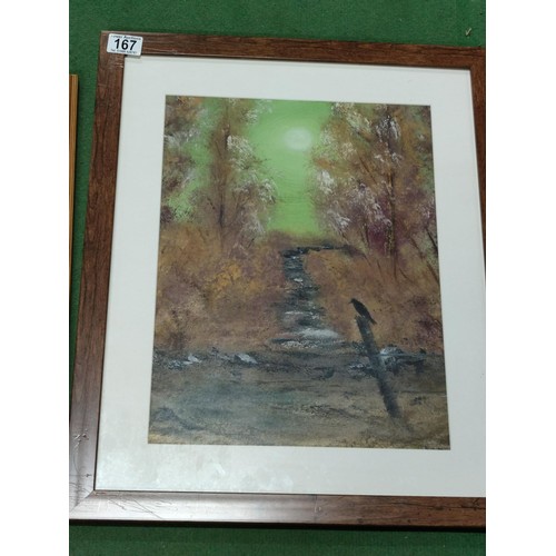 167 - 2 framed and glazed artworks. One is a sample tapestry and the other is an original pastel picture o... 