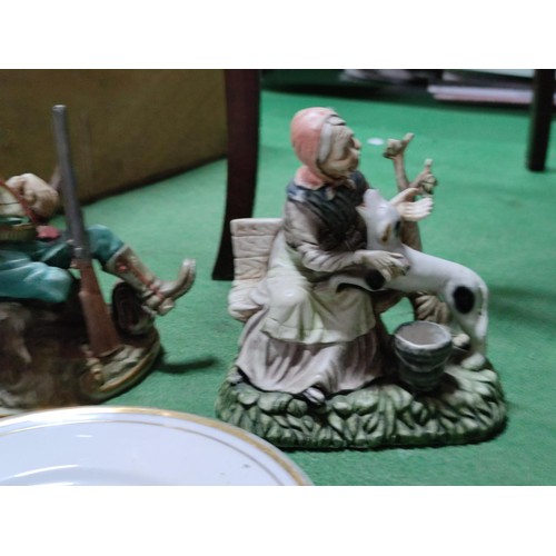 173 - A box containing a large quantity of crockery and figures, including shepherd and shepherdess figure... 