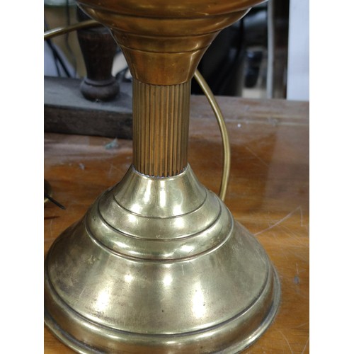 209 - A brass oil lamp complete with shade and chimney converted to electric shade in excellent condition ... 