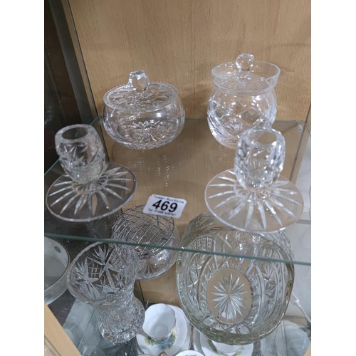 469 - A quantity of glassware and china including a 20 piece Royal Vale part tea set, a quantity of cut gl... 
