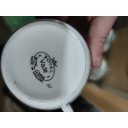 469 - A quantity of glassware and china including a 20 piece Royal Vale part tea set, a quantity of cut gl... 