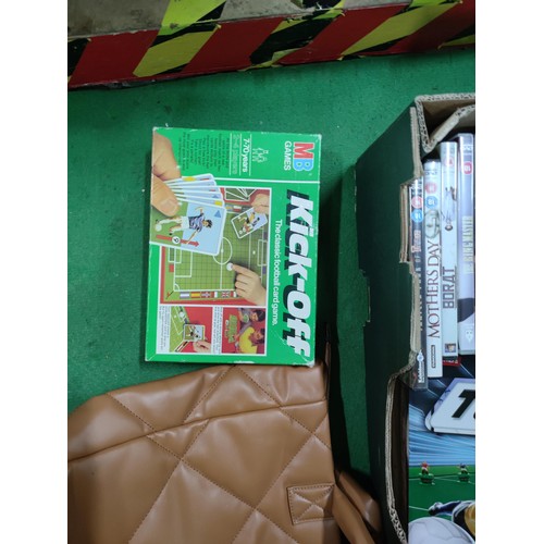304 - 2 boxes containing a large quantity of DVD's along with 2 football related board games, 5 kingsbury ... 