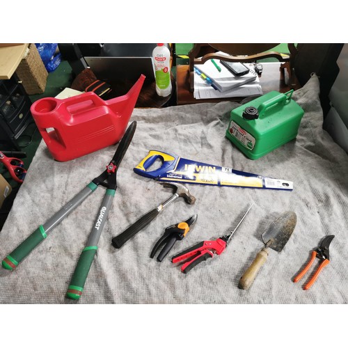 71 - Quantity of gardening tools inc petrol can, watering can etc