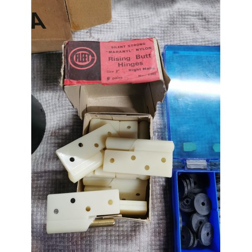 90 - Box of hardware inc organiser boxes, large quantity of nuts and bolts and boxed spot lamp mounts etc