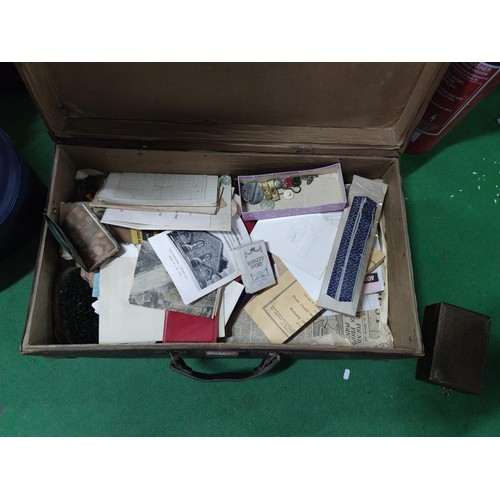311 - A vintage suitcase containing a large quantity of Ephemera along with a samsonite vanity case, unuse... 