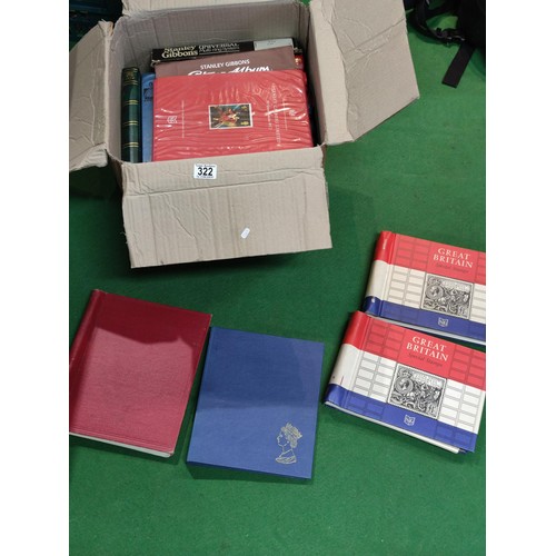 322 - A cardboard box containing a god quantity of empty vintage and modern stamp albums etc, including St... 