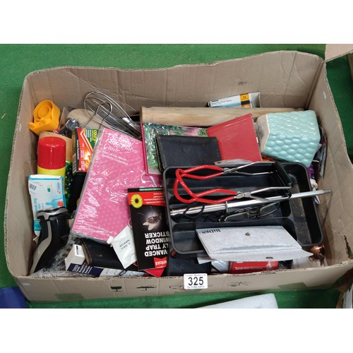 325 - 2 boxes containing a large quantity of household items including a cd player, beer testing equipment... 