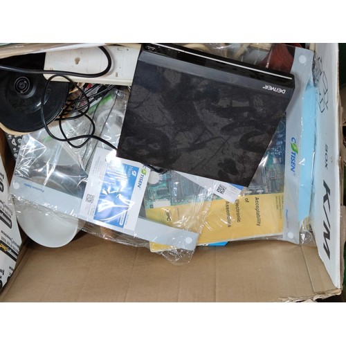325 - 2 boxes containing a large quantity of household items including a cd player, beer testing equipment... 