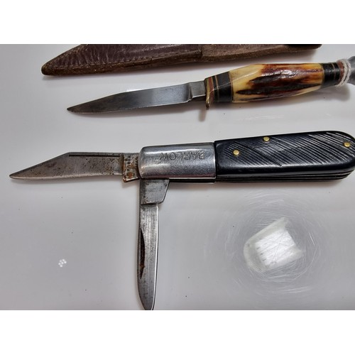 346 - 2 collectable knives including a vintage small antler handled knife with an aluminium pommel, made i... 