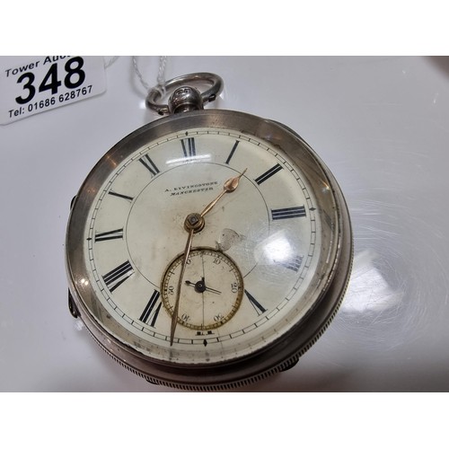 348 - An antique hallmarked 925 silver pocket watch in good overall condition, dial has a small chip, mark... 