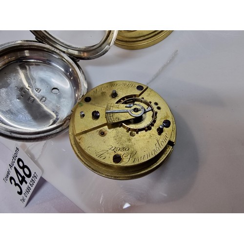 348 - An antique hallmarked 925 silver pocket watch in good overall condition, dial has a small chip, mark... 