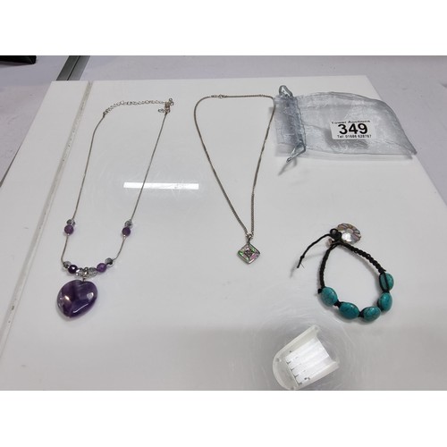 349 - A quantity of jewellery including a 925 silver pendant and chain inset with opal and small diamonds ... 