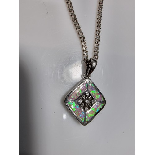349 - A quantity of jewellery including a 925 silver pendant and chain inset with opal and small diamonds ... 