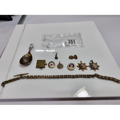 351 - A quantity of collectables including an ornate chunky pocket watch chain. 13