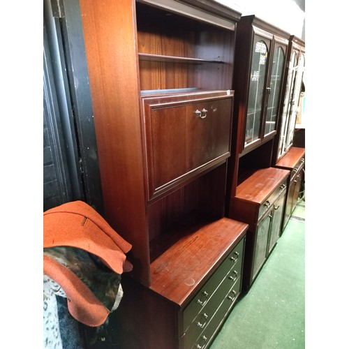 576 - Mahogany Stag display cabinate with cocktail cabinet and 3x drawers to the base, top drawer segmente... 